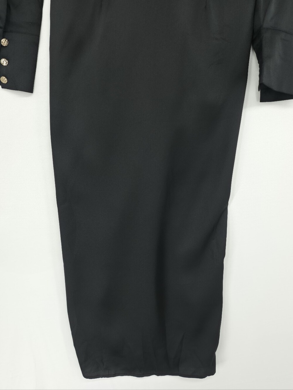 Mable Black Satin Tie Front Shirt Dress Small Midi Front Slit Long Sleeve NWOT - Picture 9 of 12